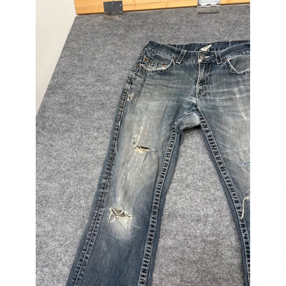 True Religion Straight Leg Distressed Blue Jeans Mens‎ 34 Made in USA Y2K Denim